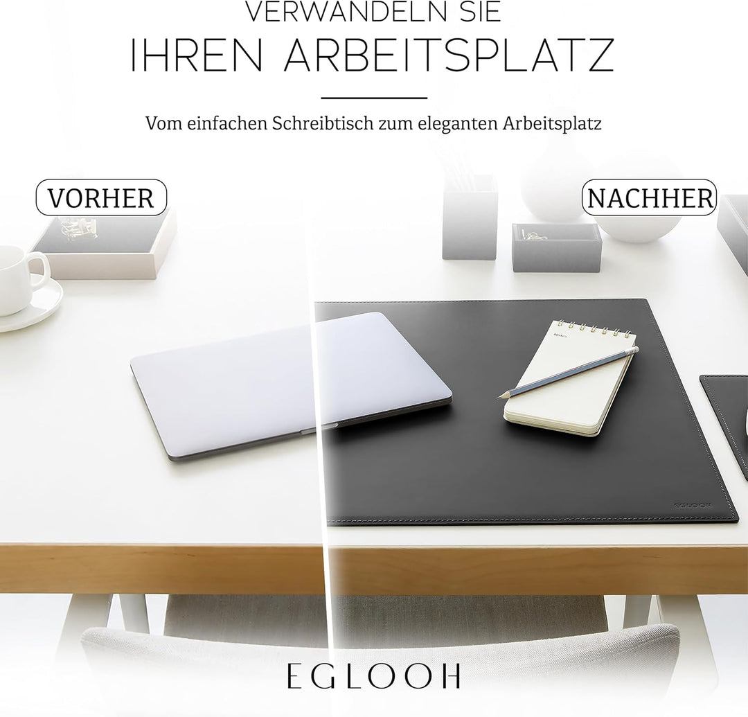 Eglooh - Mercurio - Schreibtischunterlage aus Leder Schwarz cm 80x50 - Handwerkliche Nähte und rutsc