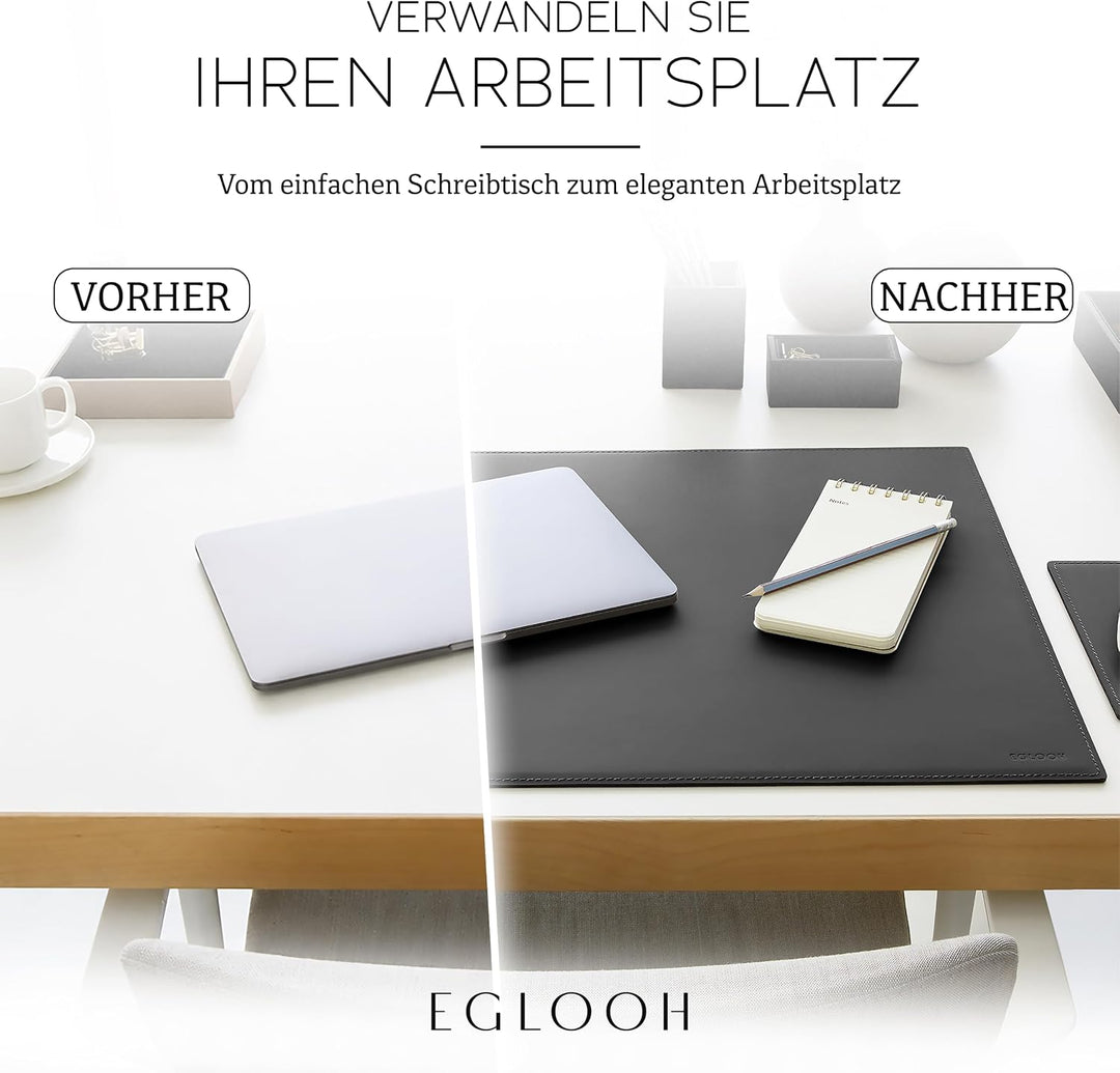 Eglooh - Mercurio - Schreibtischunterlage aus Leder Anthrazit Grau cm 65x45 - Handwerkliche Nähte un