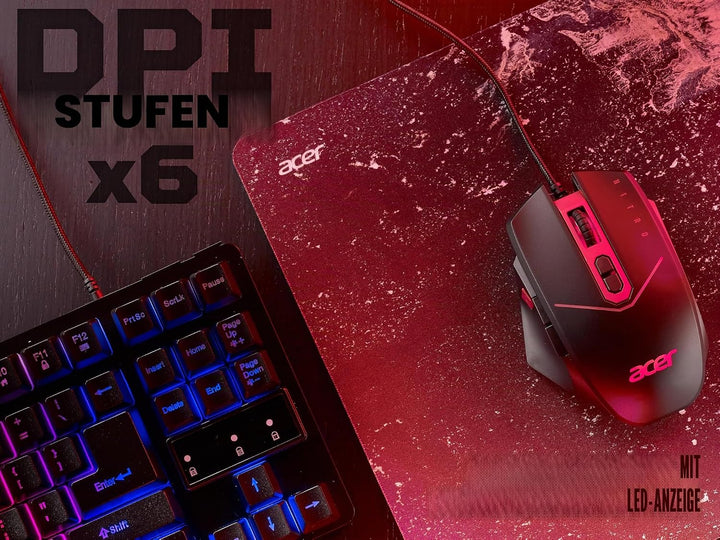 Acer Nitro Gaming Maus (4.200 DPI, anpassbar mit Vier Stufen und acht Tasten inkl. Burst Fire, LED B