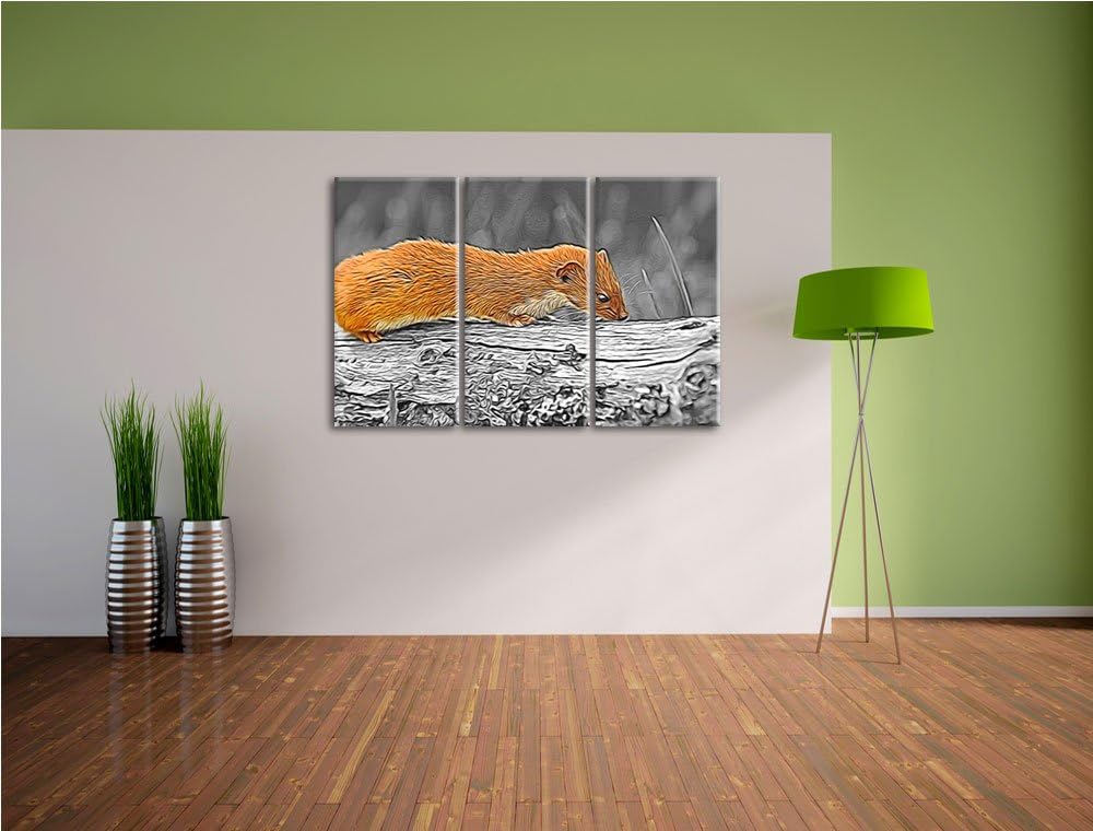 wildes kleines Frettchen schwarz/weiss Deluxe 3-Teiler Leinwandbild 120x80 Bild auf Leinwand, XXL ri