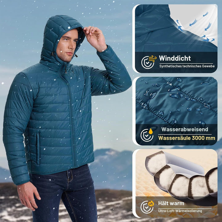 33,000ft Herren Leichte Steppjacke Outdoor Wasserbeständige Übergangsjacke Warme Winterjacke für Män