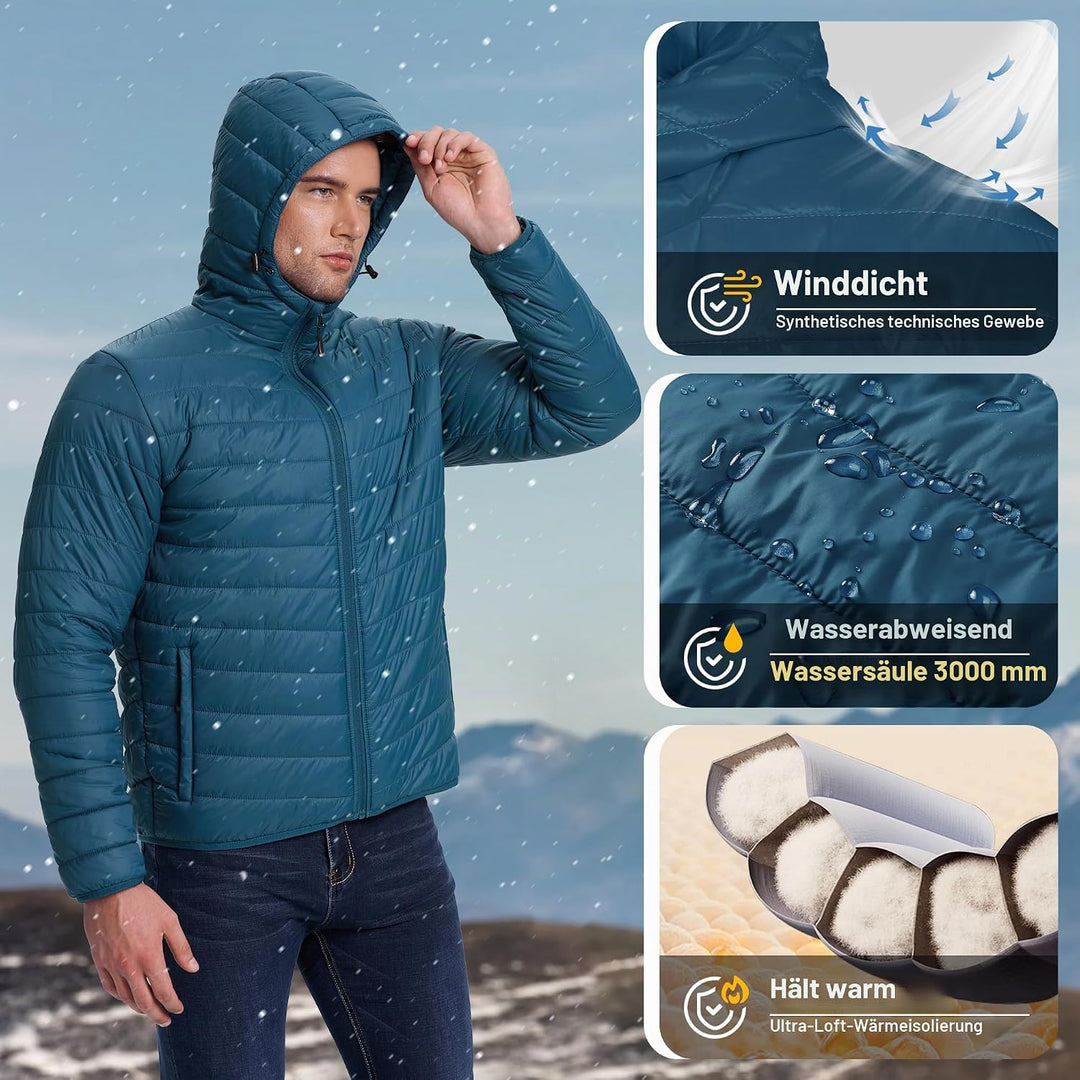 33,000ft Herren Leichte Steppjacke Outdoor Wasserbeständige Übergangsjacke Warme Winterjacke für Män