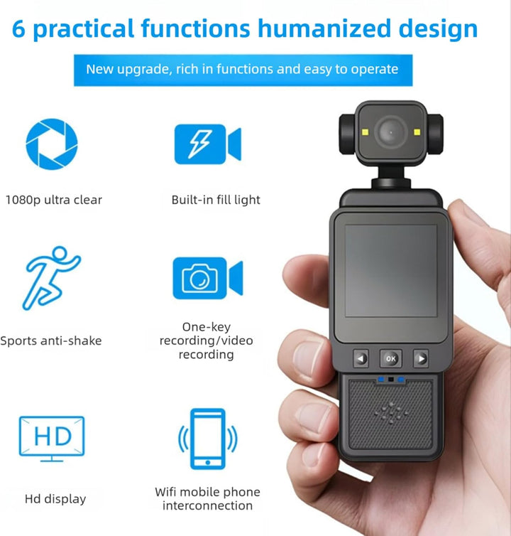 1080P Vlog Kamera mit um 270° drehbarem Objektiv, Digitaler Bildstabilisierung und 1,53-Zoll-Bildsch