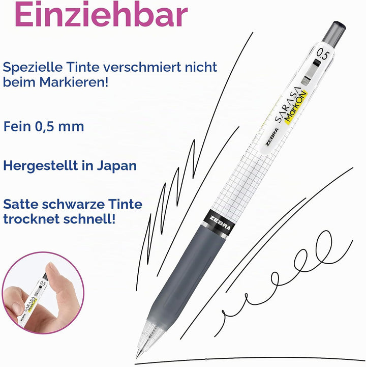 Zebra Pen Sarasa Mark ON Gel-Druckstift, feine Spitze, 0,5 mm, schwarze Tinte, 12 St ck