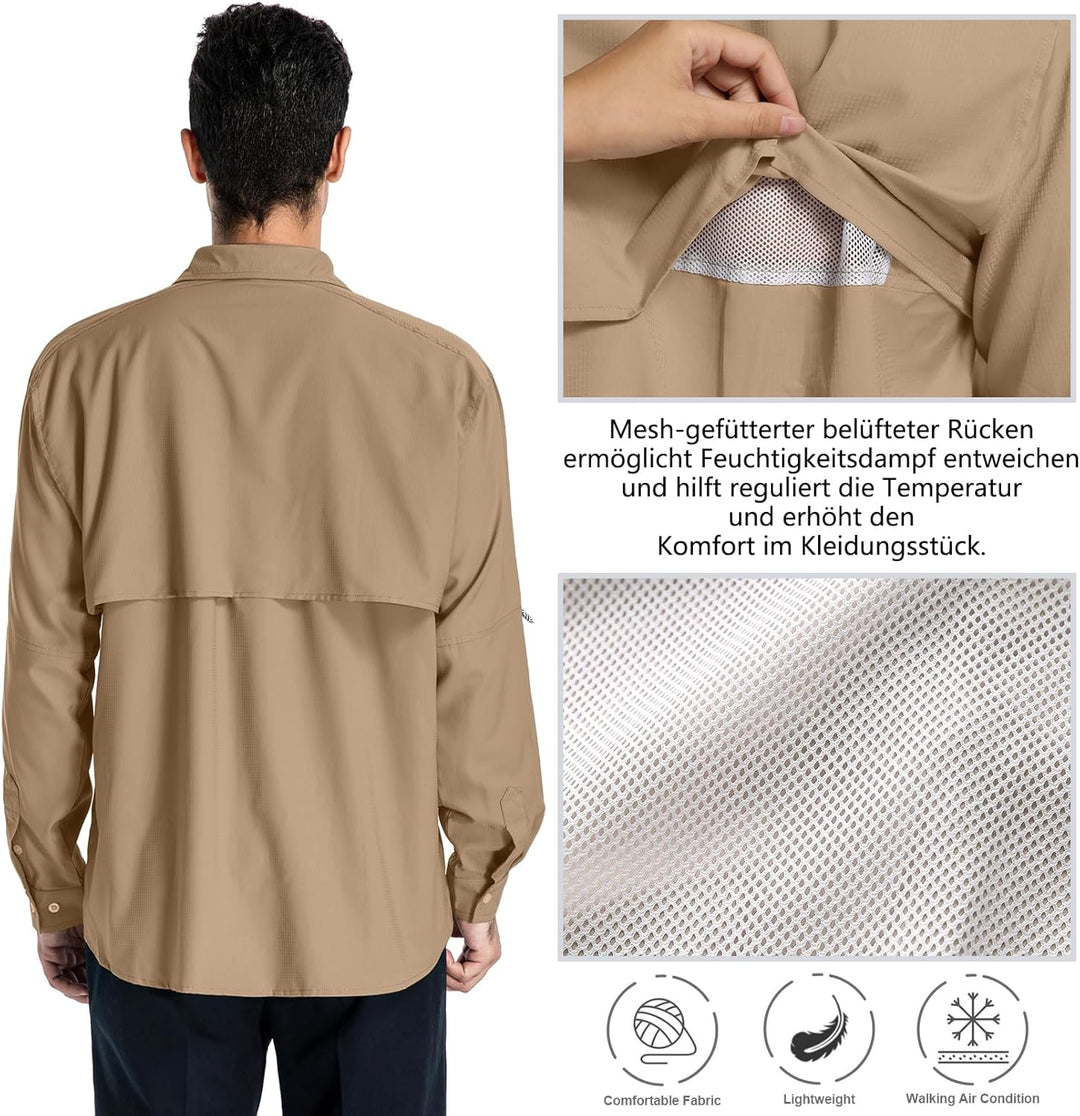 yeyity Outdoor Langarm Safari Hemd UPF50 UV Schutz Funktionshemd Atmungsaktiv Button Down Hemd für W