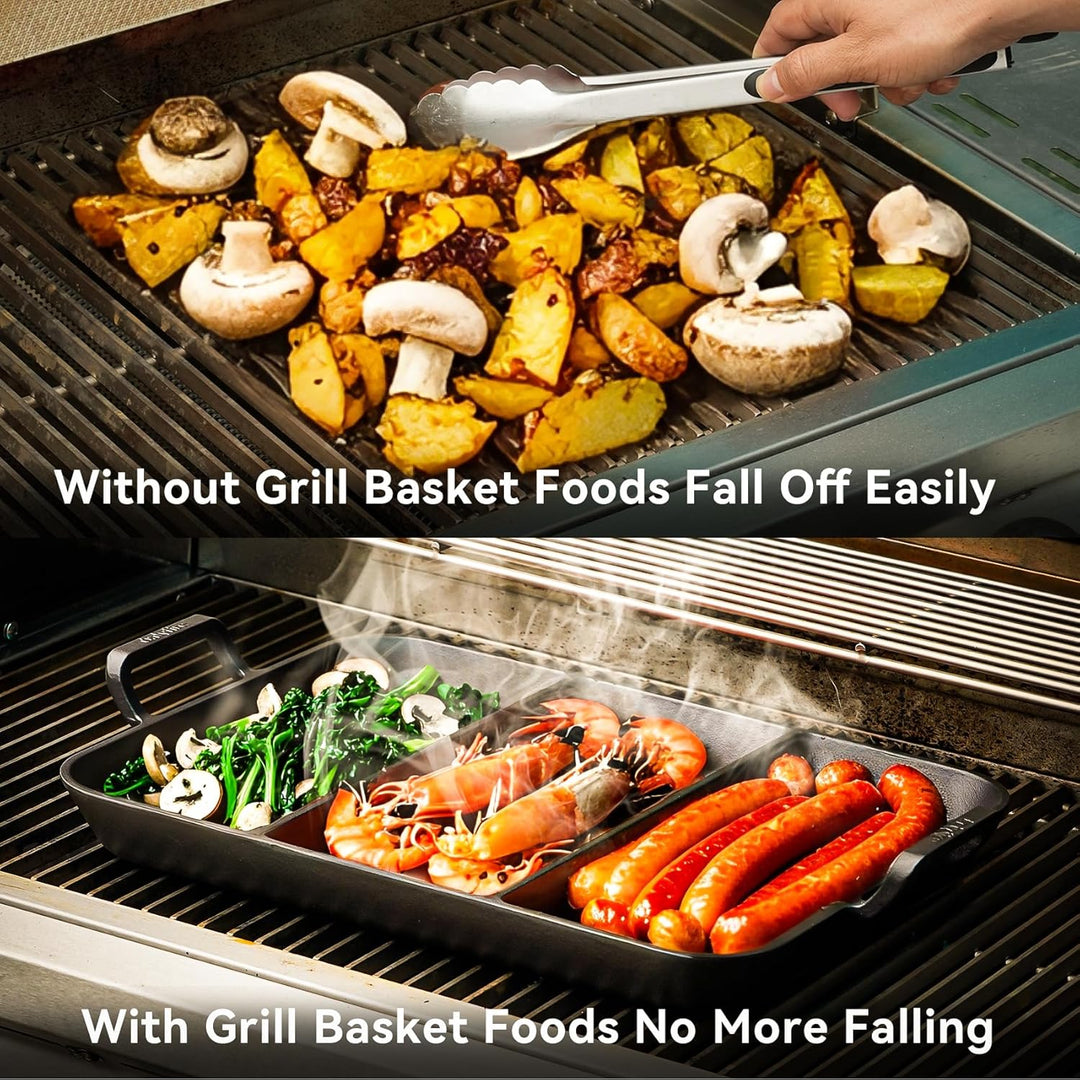 Onlyfire Gusseisenpfanne mit Griff, Universal Gusspfanne für Alle Grillarten, Rechteckig 41,6×31,5CM