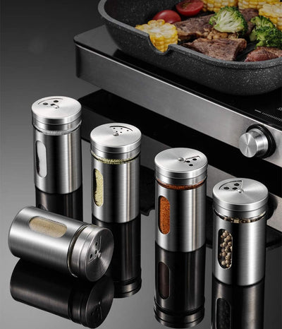 Lawei 16er-set Gewürzgläser-Set Silber 90ml Edelstahl Vorratsgläser Gewürzdosen mit Sichtfenster, Ge