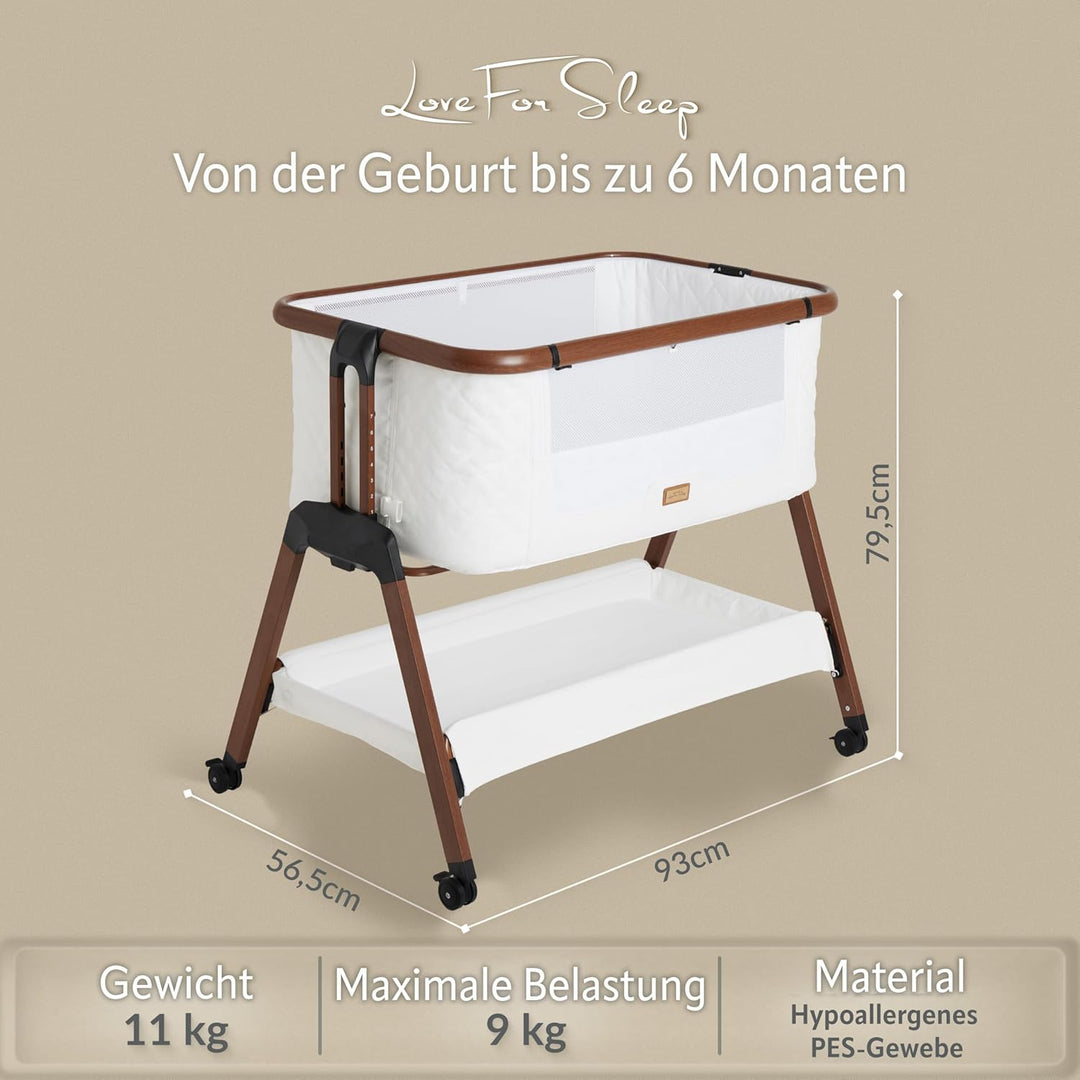 SnooBee Babybett Beistellbett Baby & Co-Sleeper – Höhenverstellbares Babybett mit Matratze, Rollen m