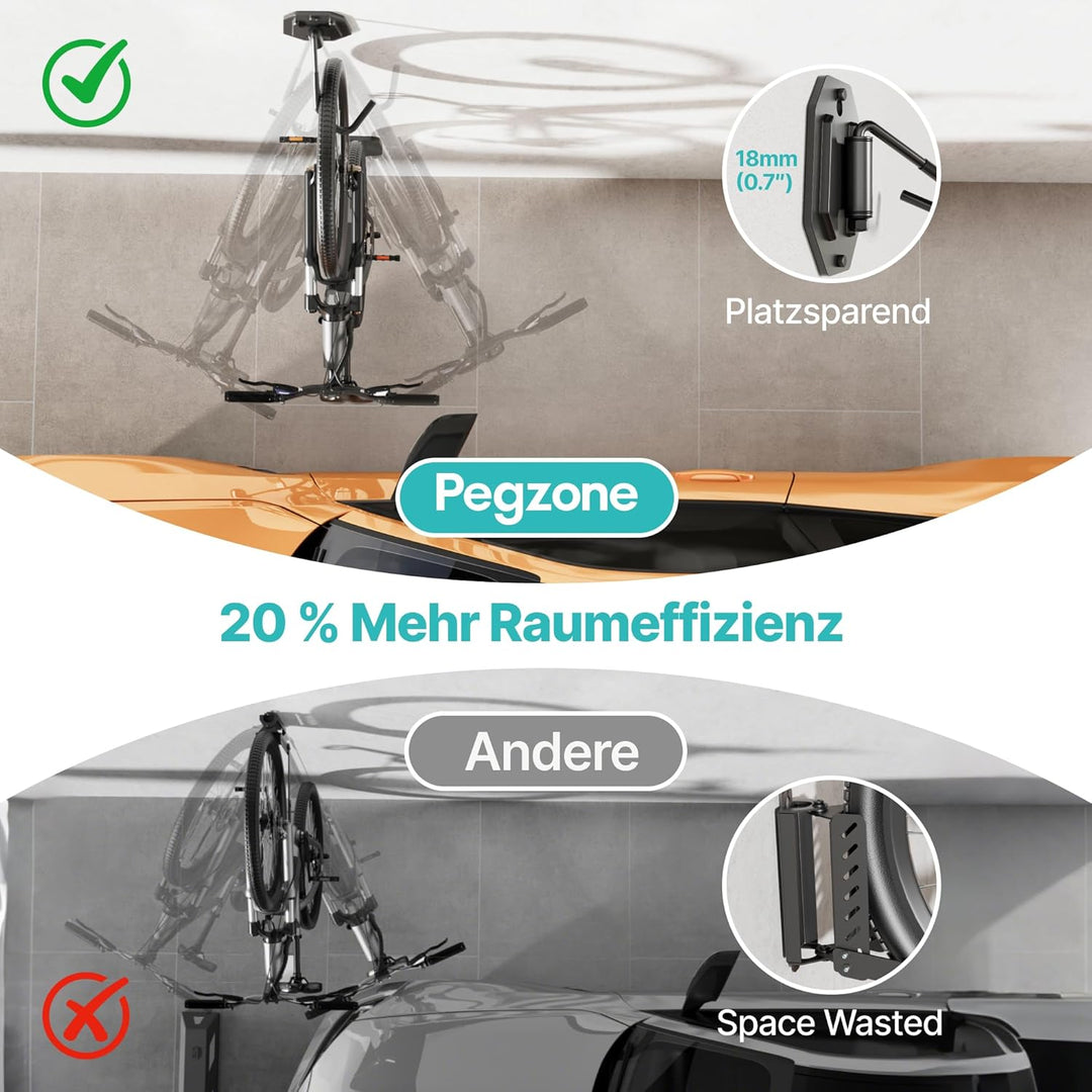 PEGZONE Schwenkbare Fahrrad Wandhalterung, Fahrradhalterung Wand ohne schweres Heben, platzsparender