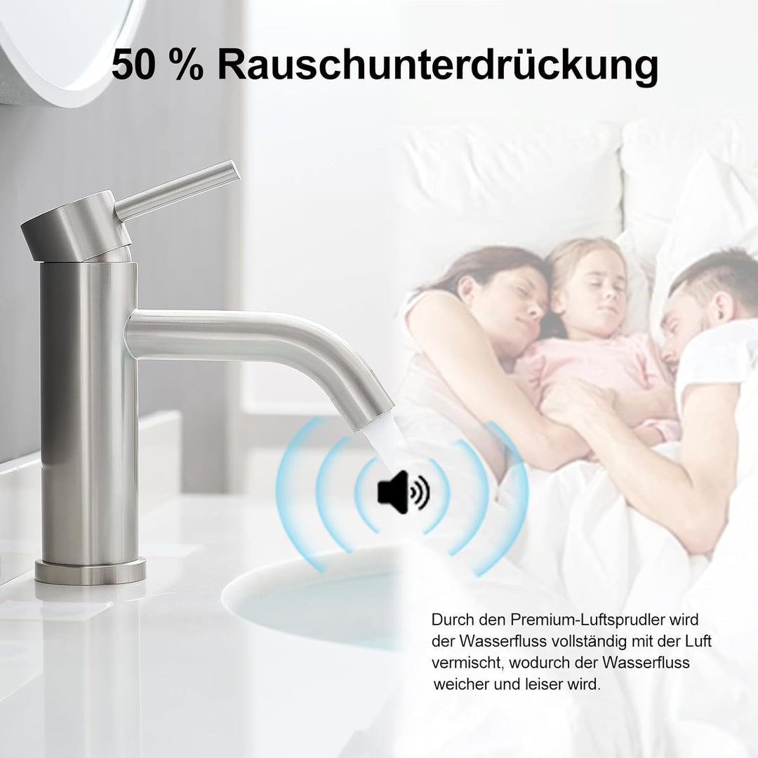 Wasserhahn Bad, Einhebelmischer für Waschbecken, Moderne Badarmatur in Schwarz, Einlochmontage (Gebü