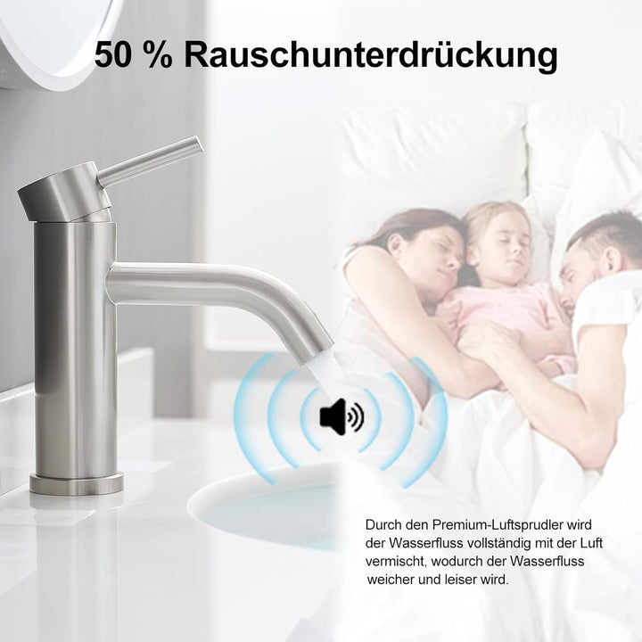 Wasserhahn Bad, Einhebelmischer für Waschbecken, Moderne Badarmatur in Schwarz, Einlochmontage (Gebü
