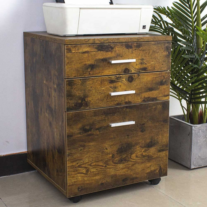 BAKAJI Kommode Schreibtisch Druckerschrank aus MDF-Holz mit 3 Schubladen und 4 drehbaren Rädern, mod