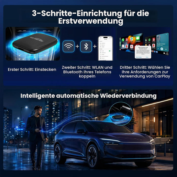 Wireless CarPlay &amp; Android AutoAdapter, unterstützt Netflix/YouTube/TF Black, Black