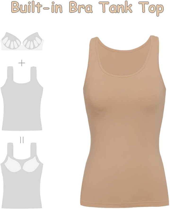 STARBILD Damen Unterhemd BH-Hemd Basic U-Ausschnitt Eingebauter BH Bügelloser Gepolstert Tank Tops,