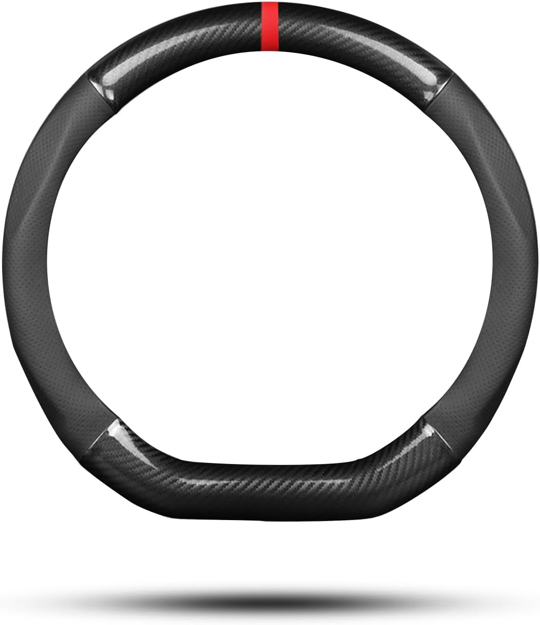 Ergocar Auto Lenkradbezug Rutschfester Auto Lenkradschutz D-Form Kohlefaser & PU Leder für Durchmess