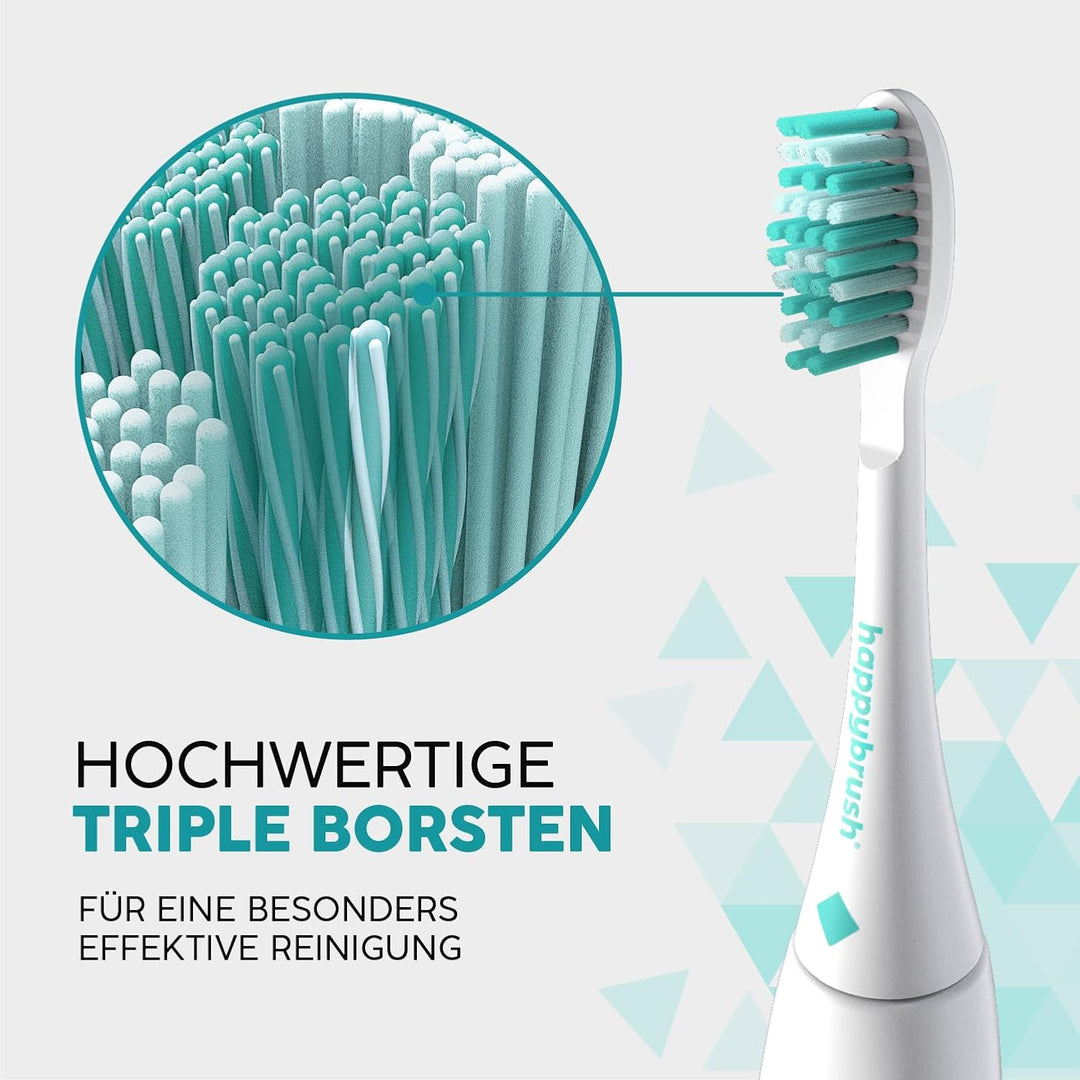 happybrush® Nachhaltige Aufsteckbürsten für elektrische Schall-Zahnbürste Eco VIBE 3 - Weiss/Mint -
