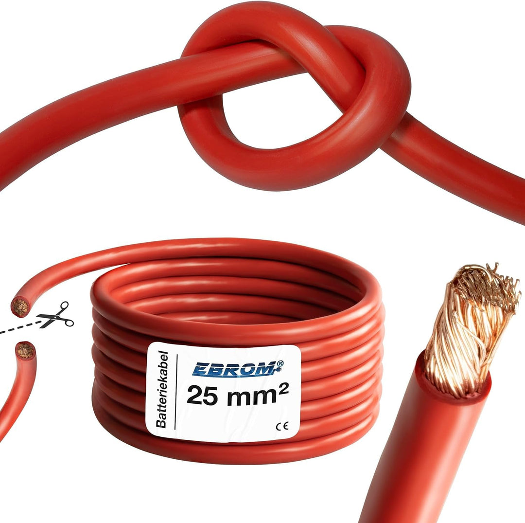 EBROM Batteriekabel hochflexibel Hi-Flex (Hi Flex) 25mm2 Kabel – Meterware in ROT - sehr biegsam – M