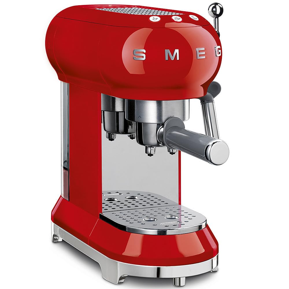 Smeg, ECF01RDEU Manual Espresso -Maschine, Cappuccino -System, Thermoblock, grosse Tassengehäuse und