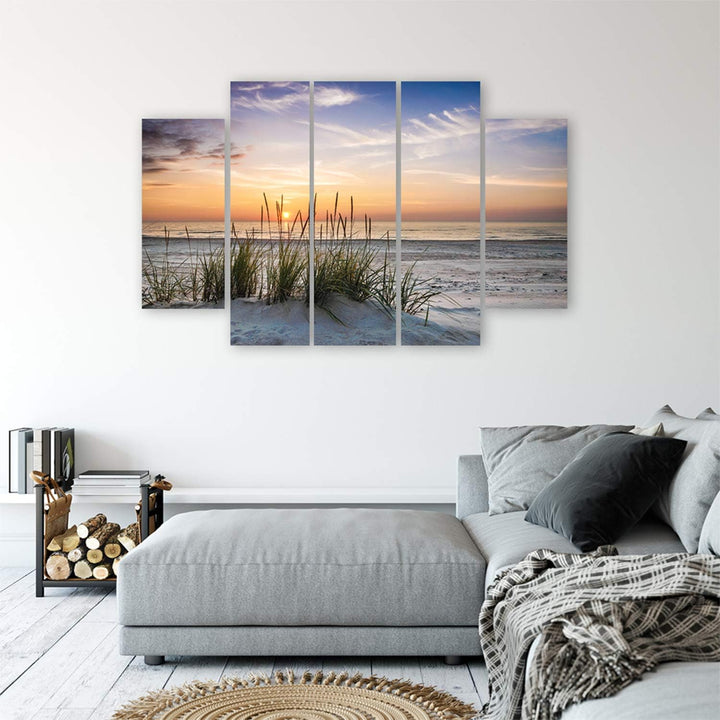 Feeby Bilder Landschaft Grass Strand XXL 5-Teilig Typ B 150x100 cm 1 Teilig Wohnzimmer Schlafzimmer