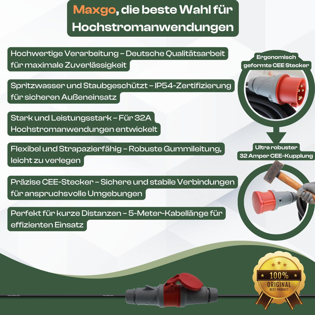 netbote24 CEE Mennekes Verlängerungskabel 32A 400V mit Phasenwender Gummileitung H07RN-F 5x4 5g4 IP4