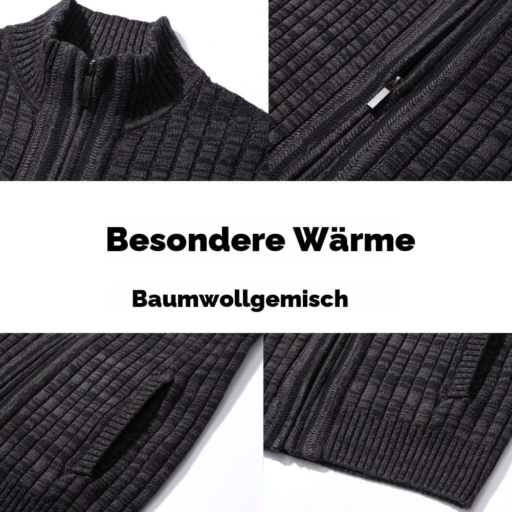 AOLI RAY Herren Strickjacke mit Reissverschluss Cardigan Stehkragen Pullover Feinstrike Sweaters mit