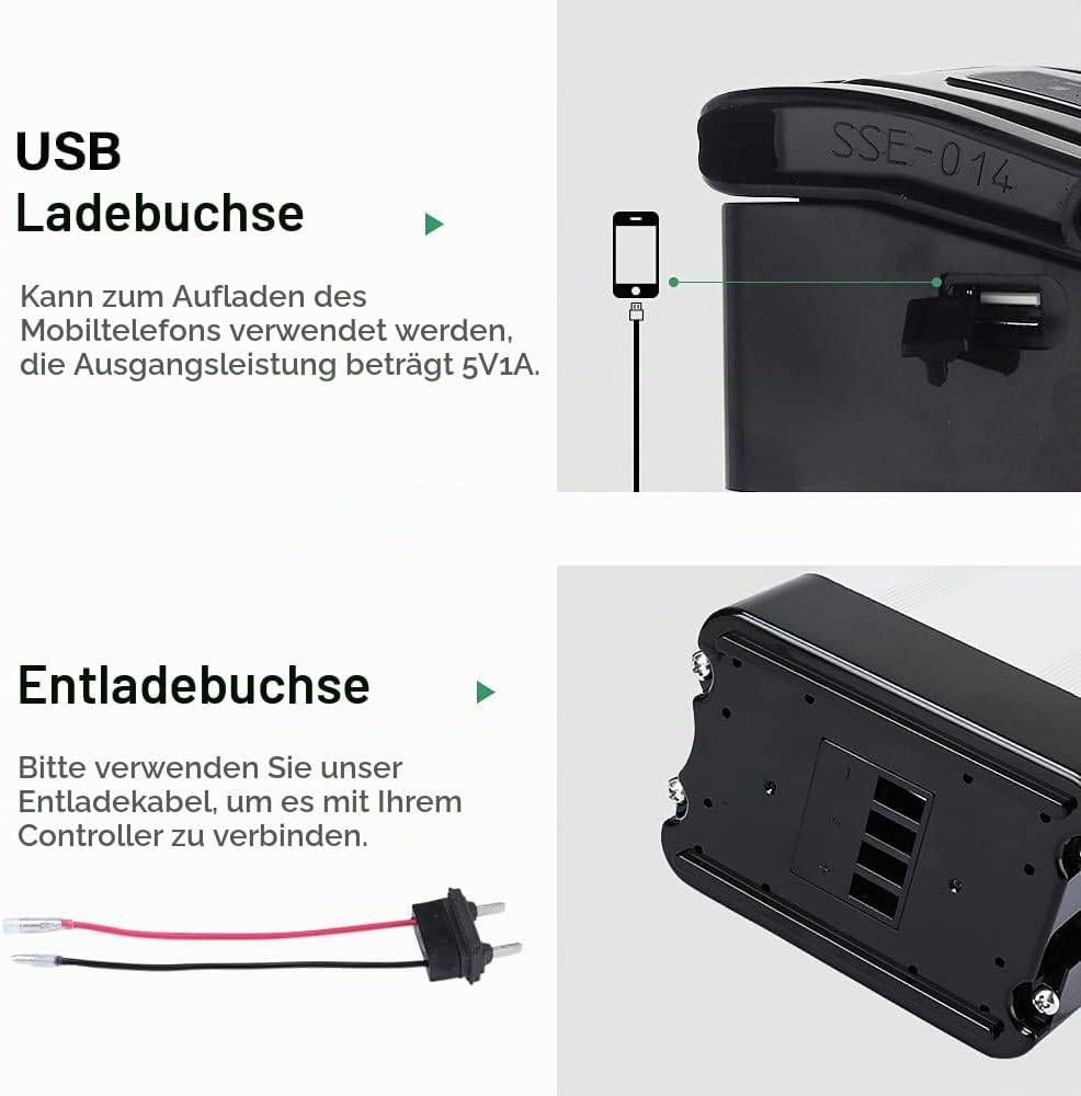 YOSE POWER E-Bike Akku 36V 10.4Ah / 14.5Ah / 15.6Ah /18.2Ah Geeignet für Motoren 36V 250W-800W XH370