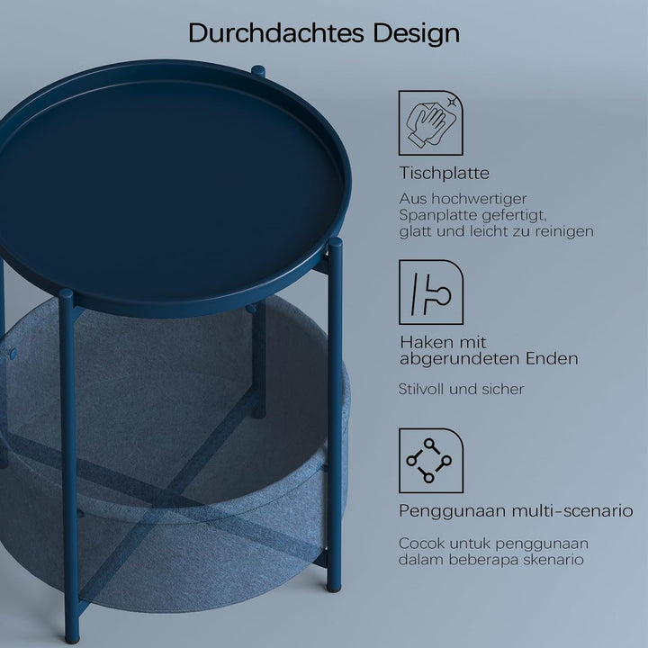 Garden 4 you Beistelltisch Rund, Sofatisch 2 Ebenen, Metall Balkontisch, Kleiner Tisch, Couchtisch m