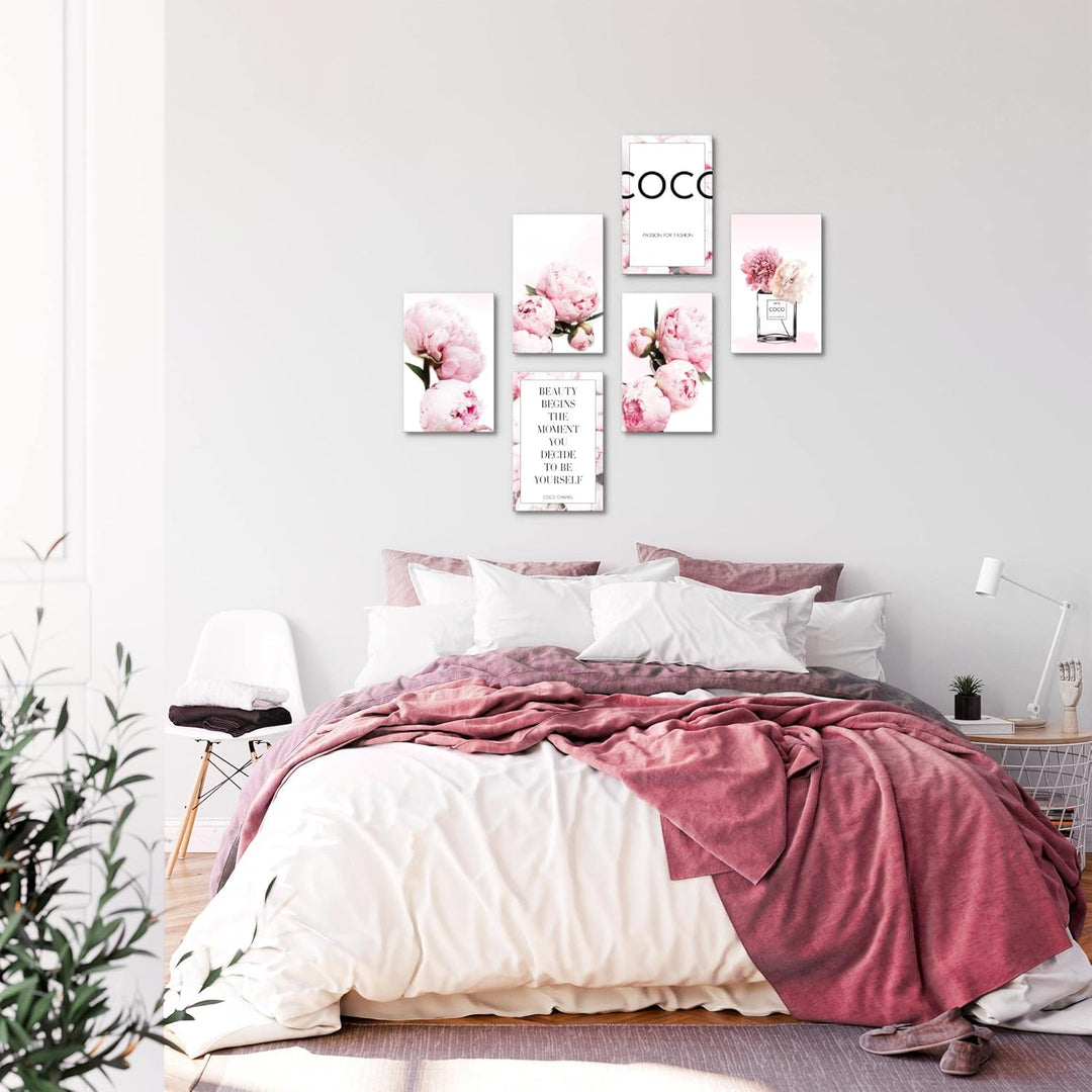 Novart Wandbilder Set - KOMPLETT AUFHÄNGFERTIG - Made in Germany - Moderne Bilder Blumen Pfingstrose