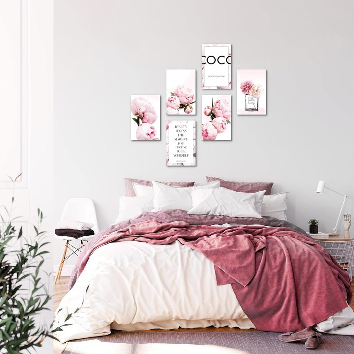 Novart Wandbilder Set - KOMPLETT AUFHÄNGFERTIG - Made in Germany - Moderne Bilder Blumen Pfingstrose
