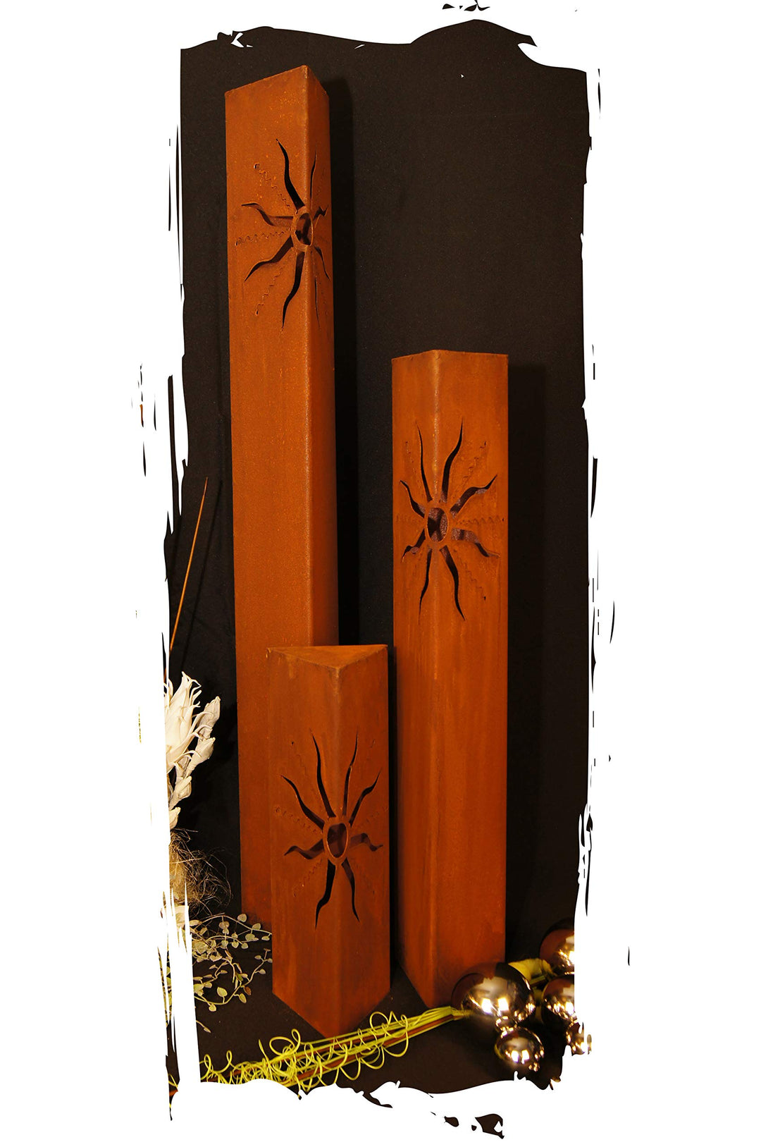 JH-Metalldesign Säulenset Sonne Edelrost Säule Set Rost Garten Dekoration Stele