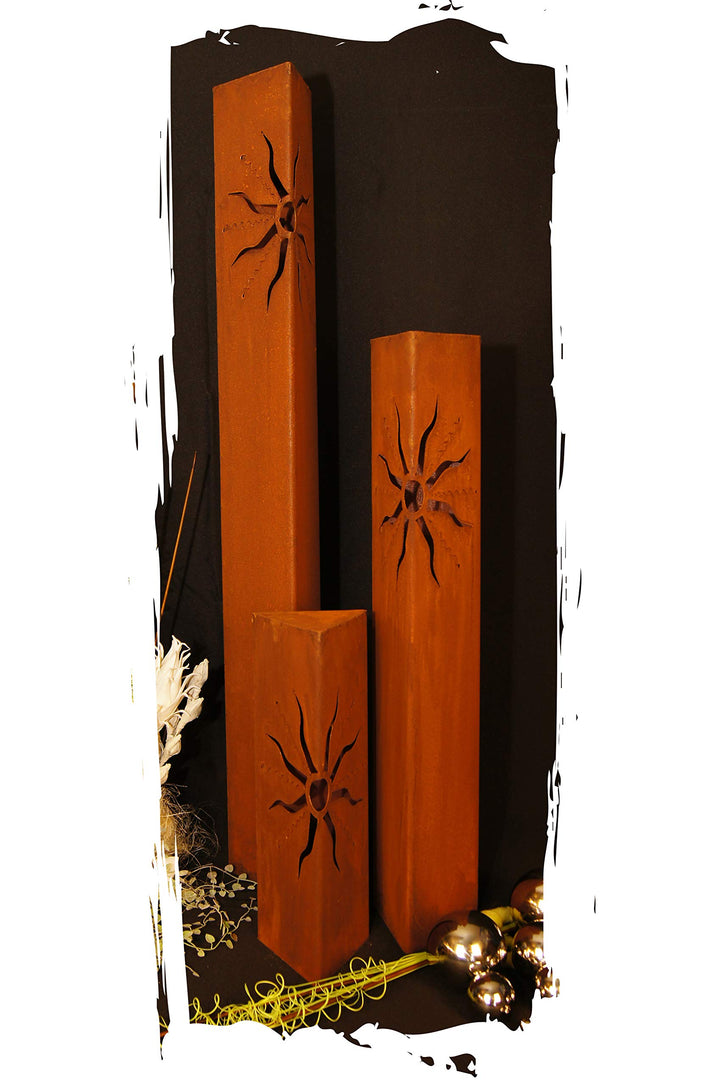 JH-Metalldesign Säulenset Sonne Edelrost Säule Set Rost Garten Dekoration Stele