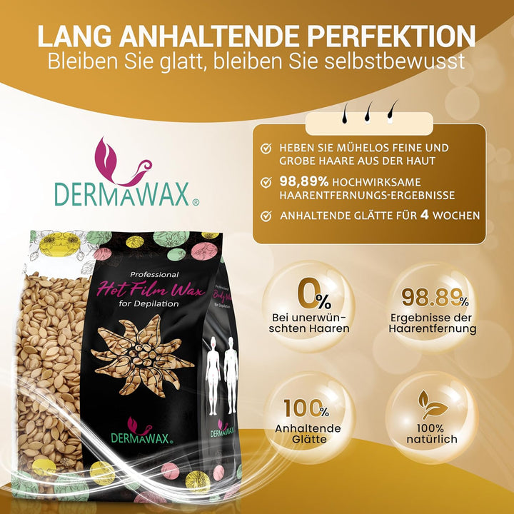 Dermawax 1 kg Gold Waxing Perlen- Professionelle Heisswachs Wachsperlen zur Haarentfernung- Anwendun