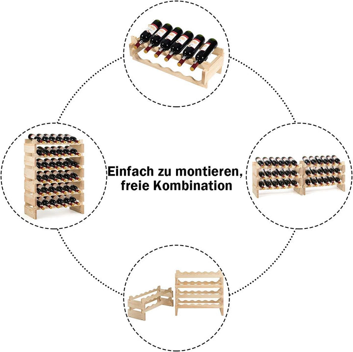 COSTWAY Weinregal Holz, Stapelbares Weinständer Flaschenregal 6 Höhe zur Auswahl, Holzregal stabil,