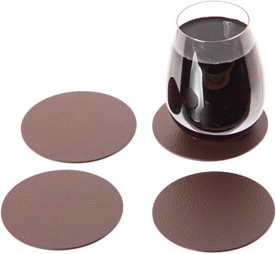Nikalaz Rund Platzsets und Untersetzer aus Recyceltem Leder, 4 Stück Tischsets, Platzdeckchen 33 cm