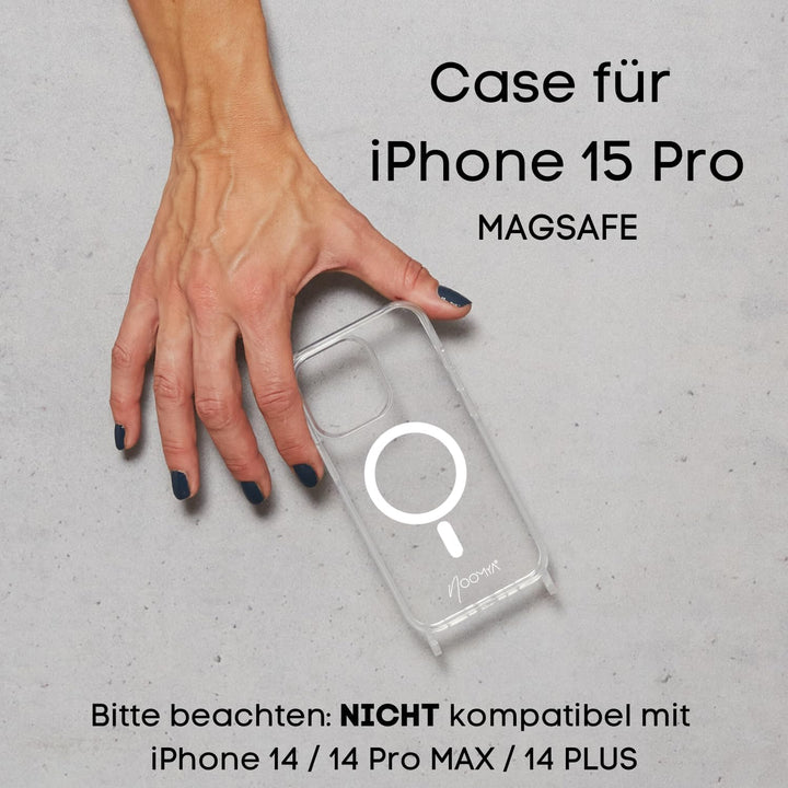 NOOMYA® Premium Fashion Handykette | Set Handyhülle iPhone 15 PRO MAGSAFE & Handyband Midnight Star