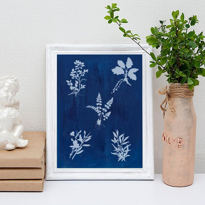 WEBEEDY Cyanotype Set Blumen Blätter Cyanotypie Papier Sonnenkunstpapiere Set Enthält 30 Blätter A5