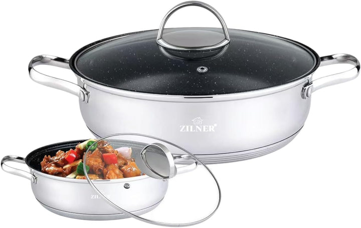 Zilner Topf Kochtopf - 24 cm - 3,8 L - Edelstahl - für alle Herdarten - mit Glasdeckeln und hitzbest