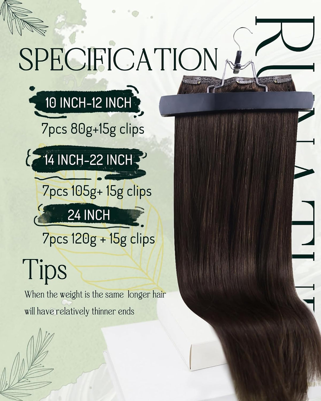 RUNATURE Clip in Extensions Echthaar Mittelbraun Remy Extensions Clips in Echthaar Doppelt Tressen E
