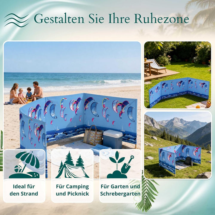 Strandparavent Mikrofaser | Windschutz 80cm | Kitesurfing 16m | Für Familie &amp; Strand | UV-Schutz | S