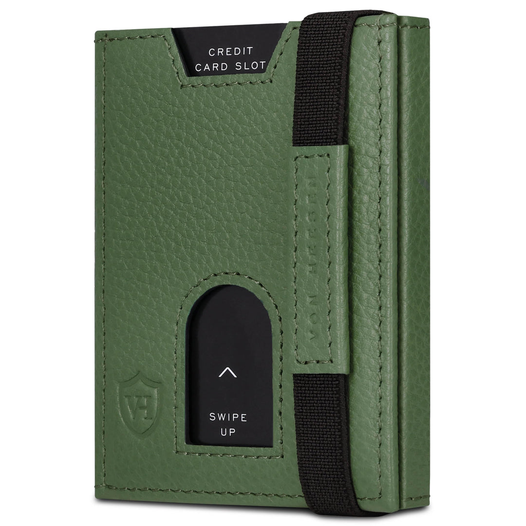 VON HEESEN Leder Slim Wallet - Geldbeutel mit RFID Schutz - Mini Geldbörse für Herren und Damen - Ka
