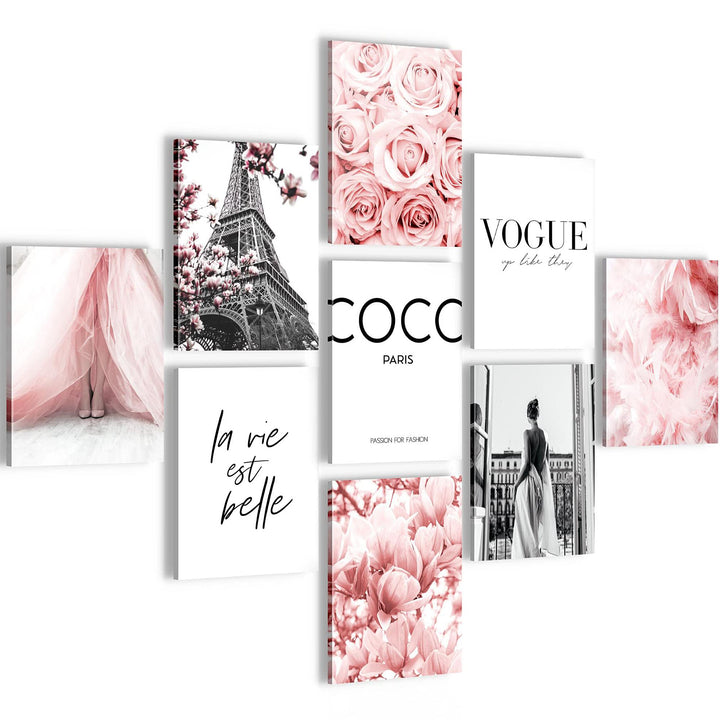 Novart Wandbilder Fashion- KOMPLETT AUFHÄNGFERTIG - Coco Wohnzimmer Mädchen Teenager- 9 Moderne Mood