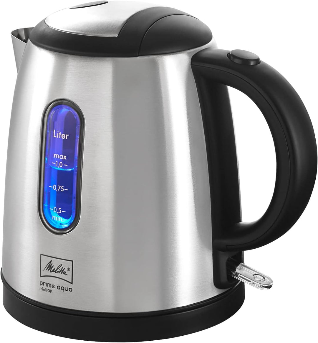 Wasserkocher - MELITTA - Prime Aqua mini Top, Edelstahl, 1,0 L, 2200 W, externe Wasserstandsanzeige,