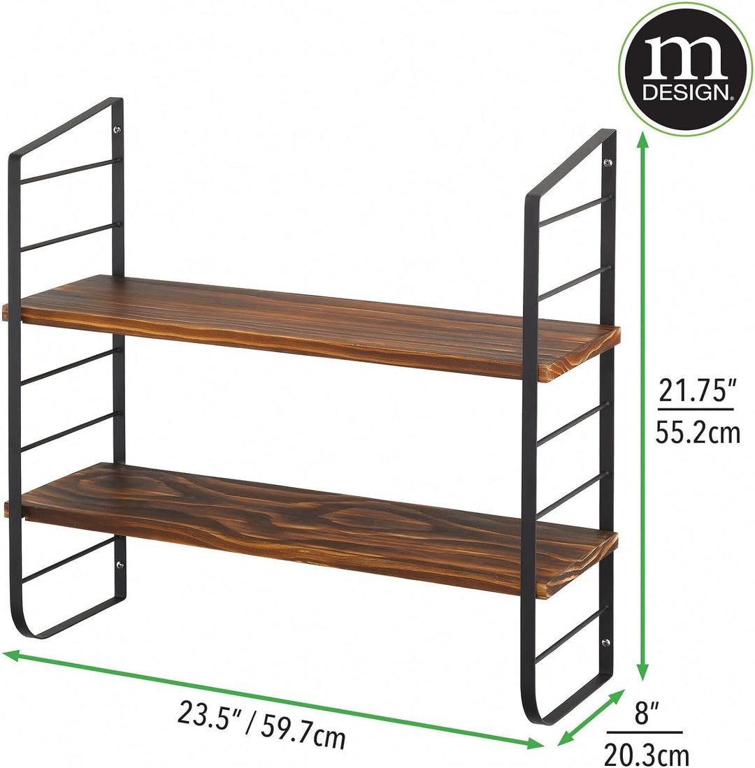 mDesign modernes Wandregal mit 2 Regalböden – Holzregal mit rostbeständigen Metallhalterungen – Häng