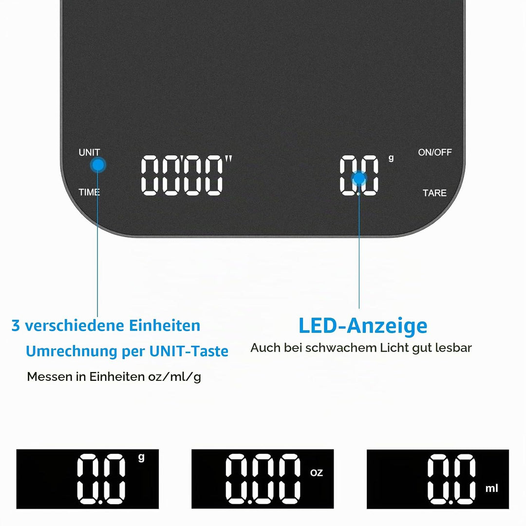 Brifit Kaffeewaage mit Timer, Espresso Waage 3kg/0.1g, Hochpräzise Feinwaage, Waage Küchenwaage USB,
