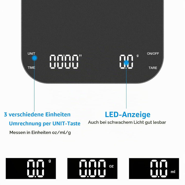 Brifit Kaffeewaage mit Timer, Espresso Waage 3kg/0.1g, Hochpräzise Feinwaage, Waage Küchenwaage USB,