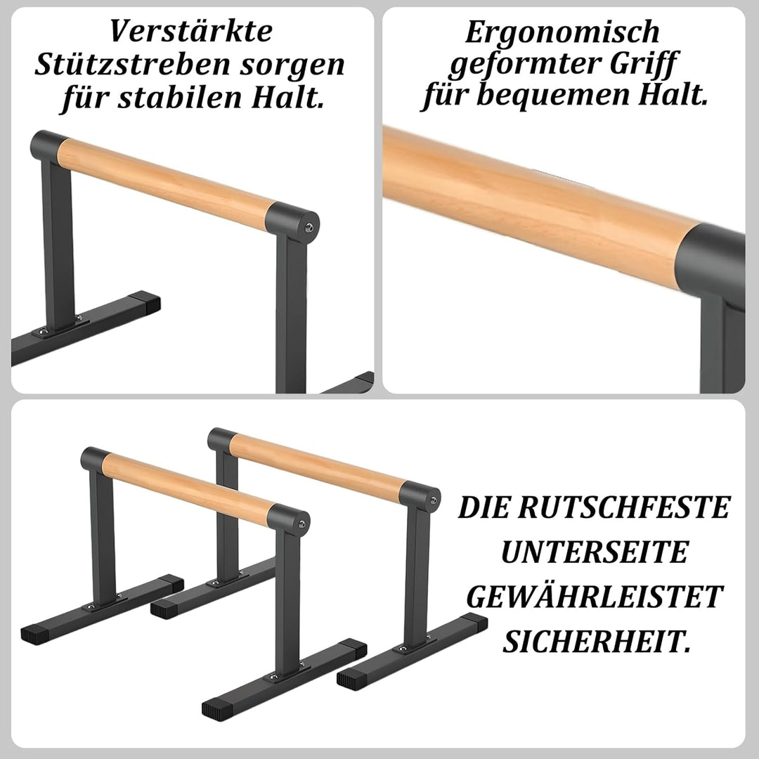 Parallettes mit Holzgriffen, Rutschfeste Handstand Griffe/Dip Bar für Calisthenics, Krafttraining &