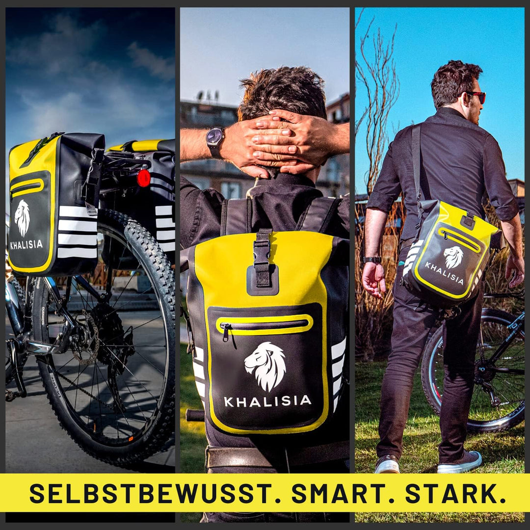 KHALISIA Fahrradtasche 3 in 1 – Rucksack wasserdicht - mit Laptopfach – hochwertige Umhängetasche &amp;