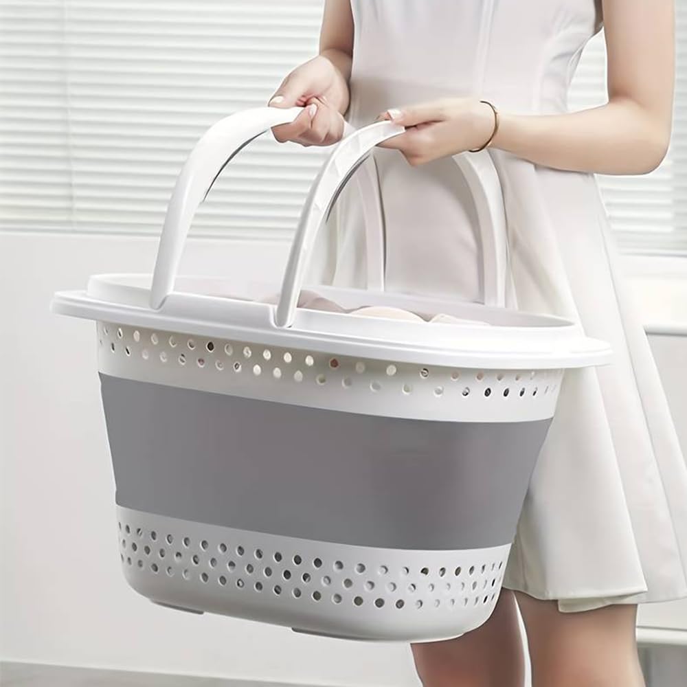 Faltbarer Wäschekorb aus Kunststoff und Silikon, 32 l, zusammenklappbarer Pop-Up-Aufbewahrungsbehält