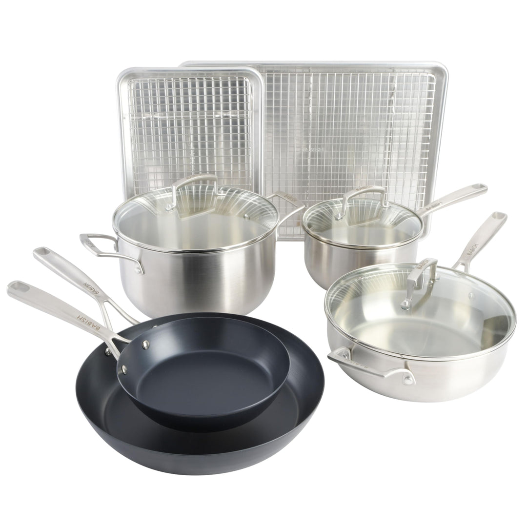 Babish 12-Piece Mixed Material (Stainless Steel, Carbon Steel, &amp; Aluminum) Cookware Set W/Baking She