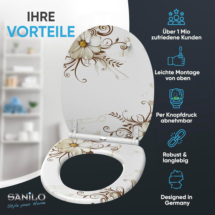 Sanilo WC-Sitz mit Absenkautomatik I Hochwertiger Toilettensitz aus Holz I Toilettendeckel in versch